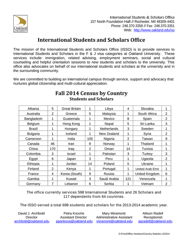 Fall 2014 Census By Country   International Students And Scholars screenshot