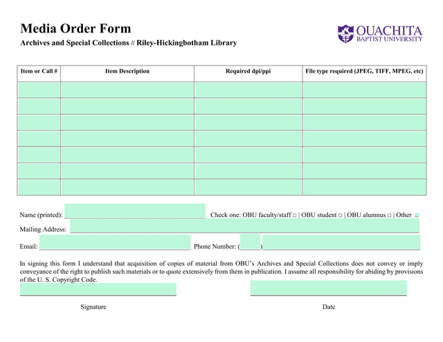 Media Order Form screenshot