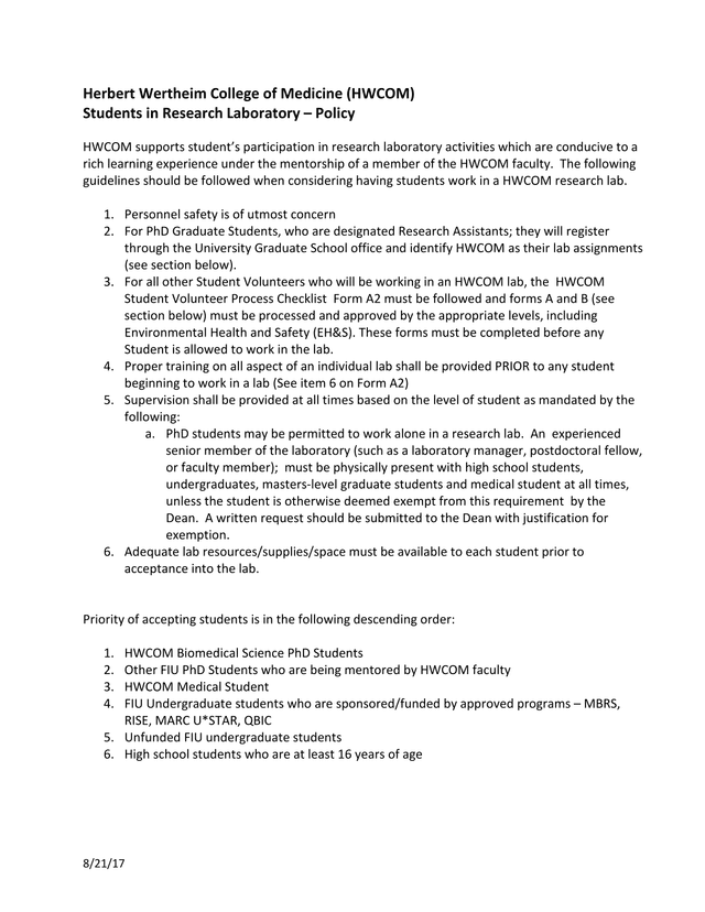 Students In Research Laboratory  Policy screenshot