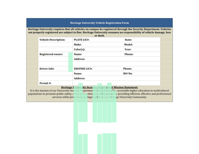 Heritage University Vehicle Registration Form screenshot