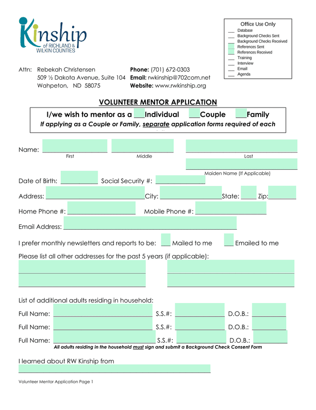 Volunteer Mentor Application screenshot