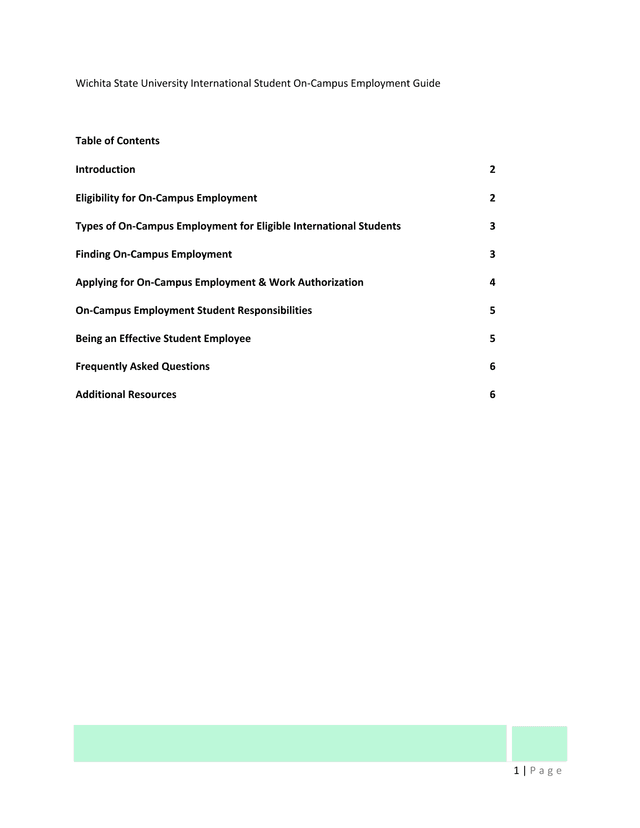 Wichita State University International Student On Campus Employment Guide screenshot