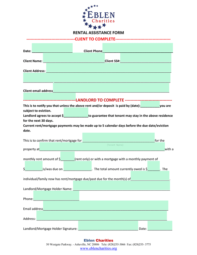 Rental Assistance Form screenshot