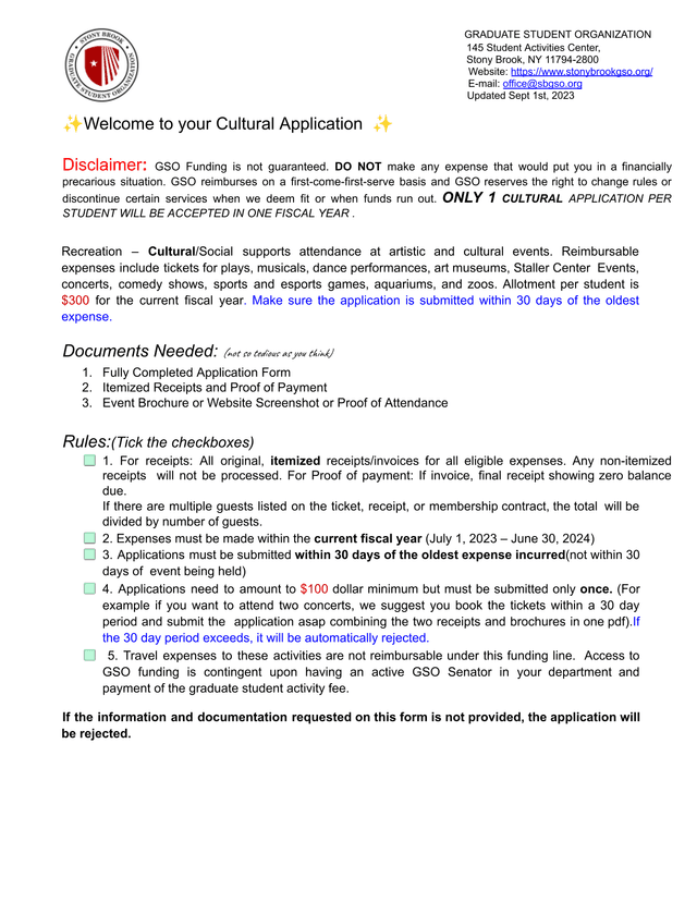 Graduate Student Organization Cultural Application screenshot