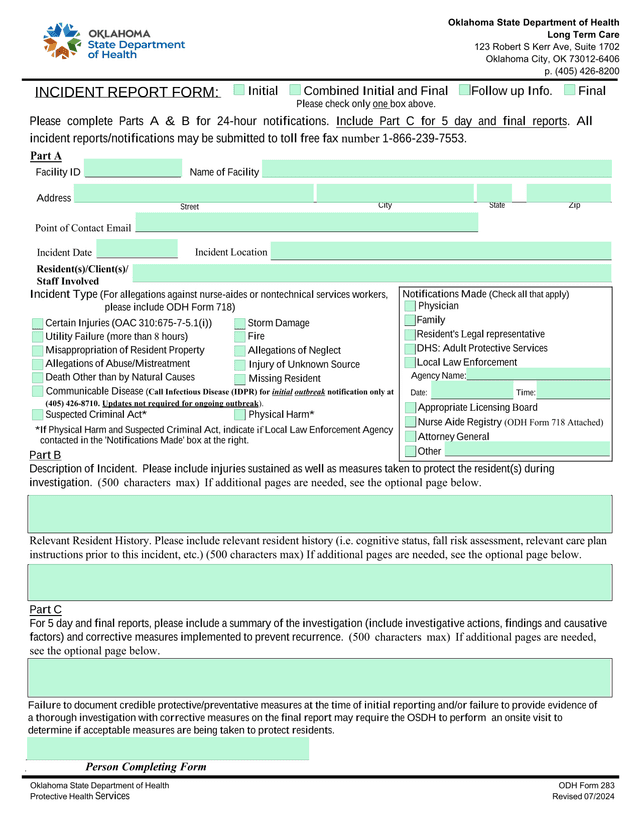 Incident Report Form screenshot