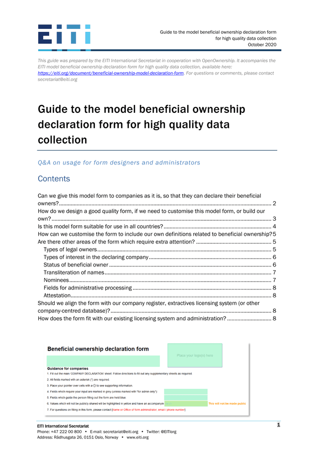 Guide To The Model Beneficial Ownership Declaration Form For High Quality Data Collection screenshot