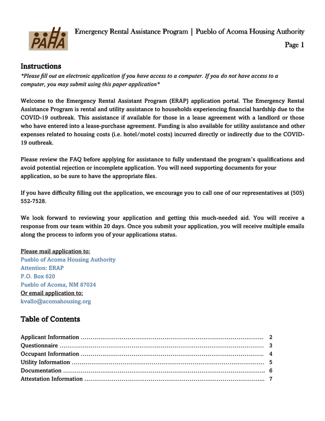 Emergency Rental Assistance Program (ERAP) Application screenshot