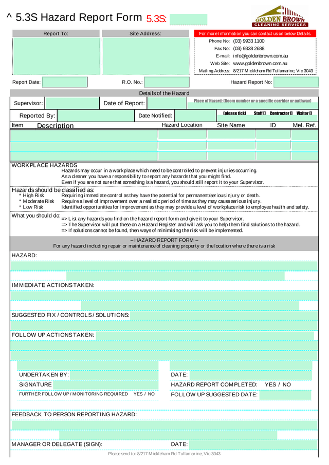 5.3S Hazard Report Form screenshot