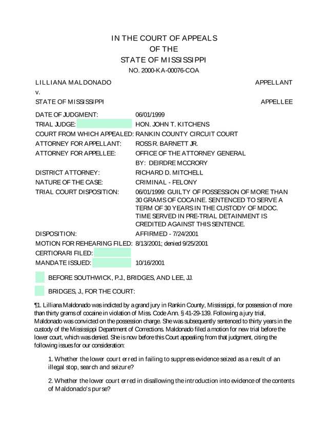 Maldonado V. State Of Mississippi Court Of Appeals Decision screenshot