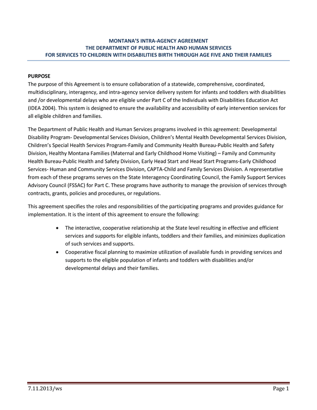 MontanaS Intra Agency Agreement For Services To Children With Disabilities Birth Through Age Five An screenshot