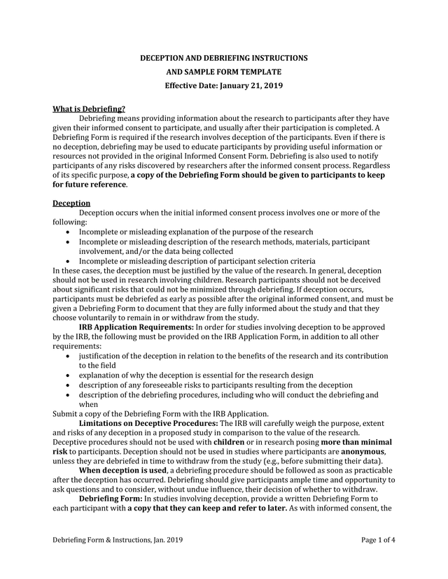 Debriefing Form  Instructions screenshot