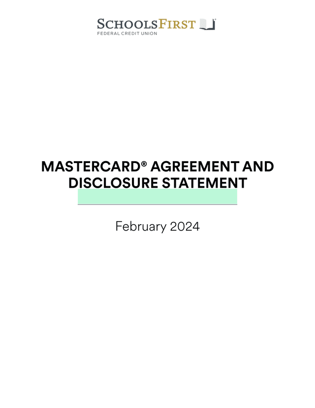 MASTERCARD AGREEMENT AND DISCLOSURE STATEMENT screenshot