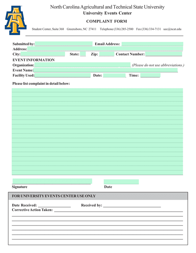 Complaint Form screenshot
