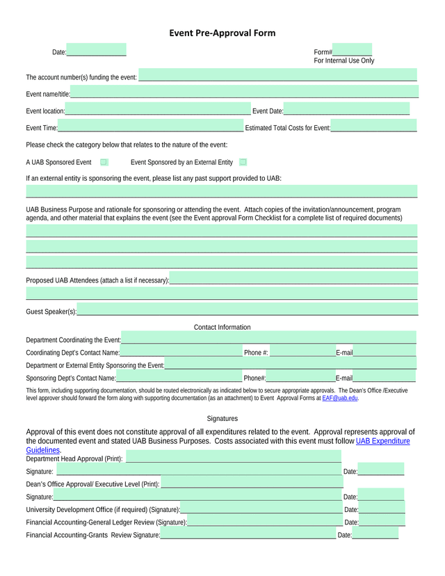 Event Pre Approval Form screenshot