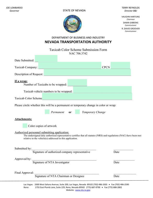 Taxicab Color Scheme Submission Form screenshot