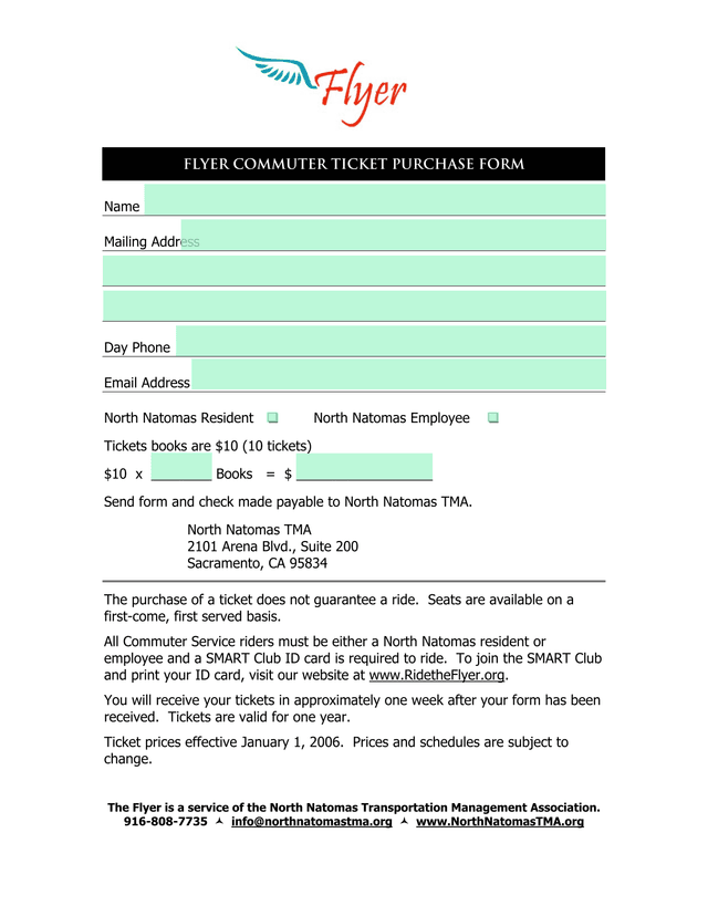 Flyer Commuter Ticket Purchase Form screenshot