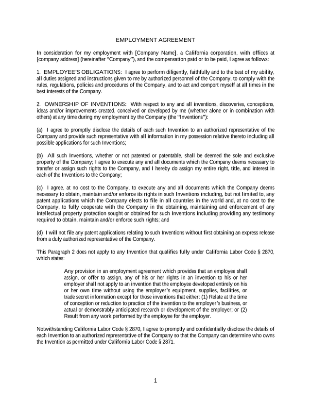 Employment Agreement screenshot