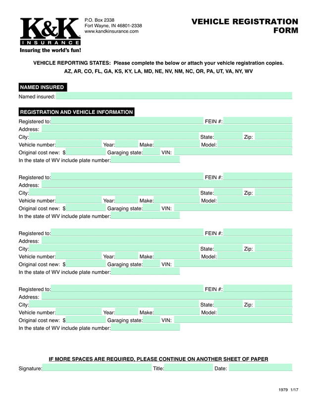 VEHICLE REGISTRATION FORM screenshot
