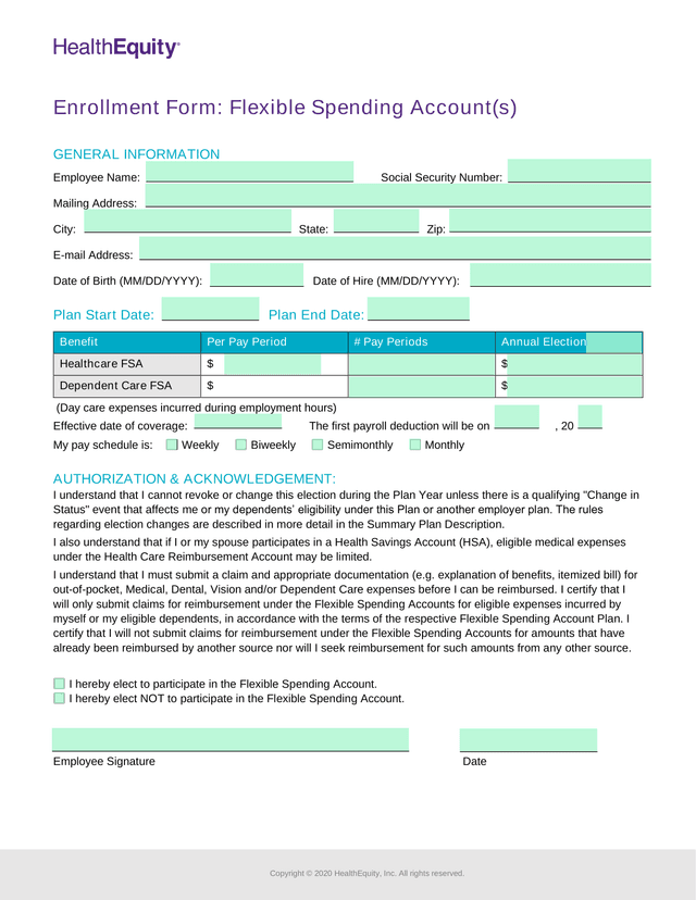 Enrollment Form Flexible Spending Account(S) screenshot