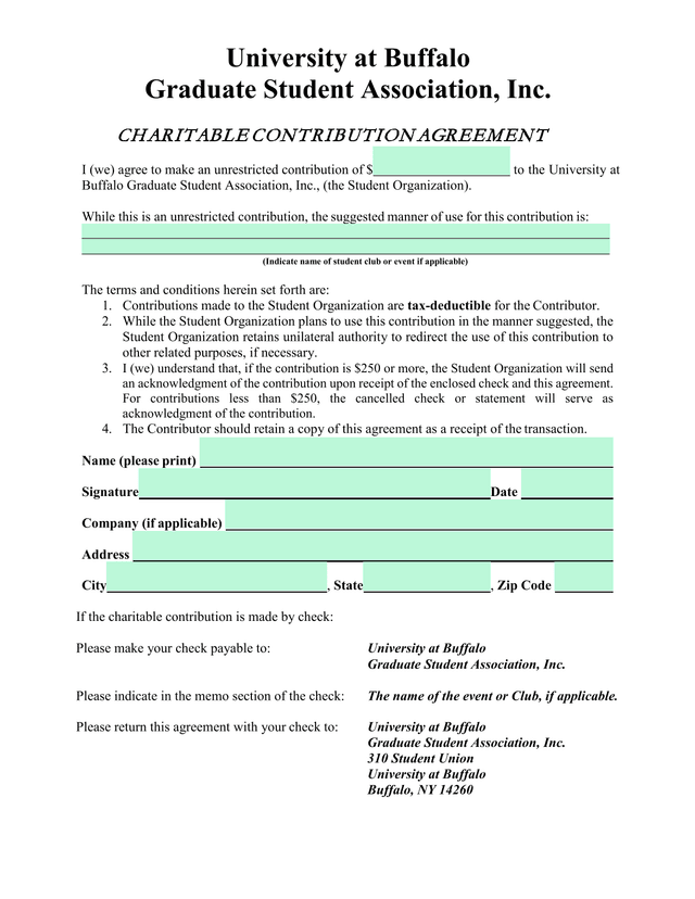 Charitable Contribution Agreement screenshot