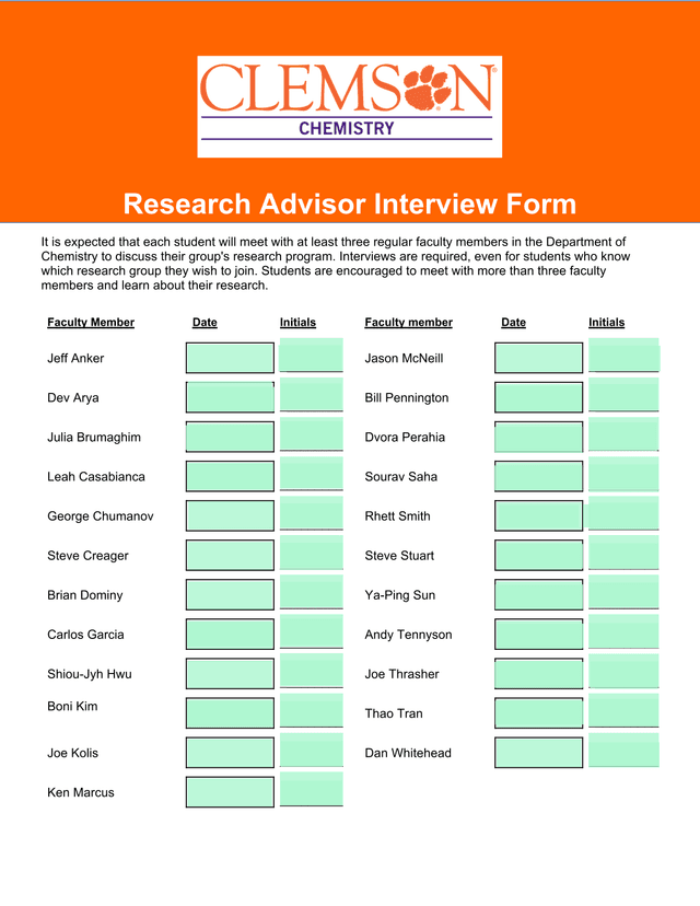 Research Advisor Interview Form screenshot