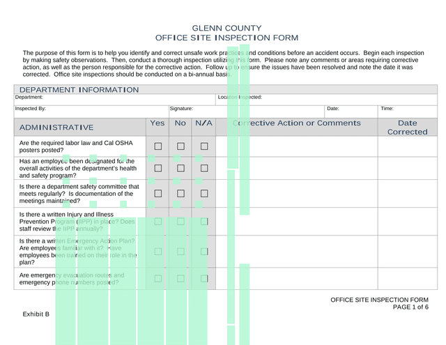 Office Site Inspection Form screenshot