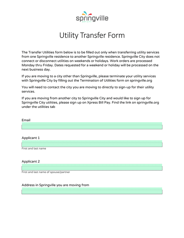 Utility Transfer Form screenshot