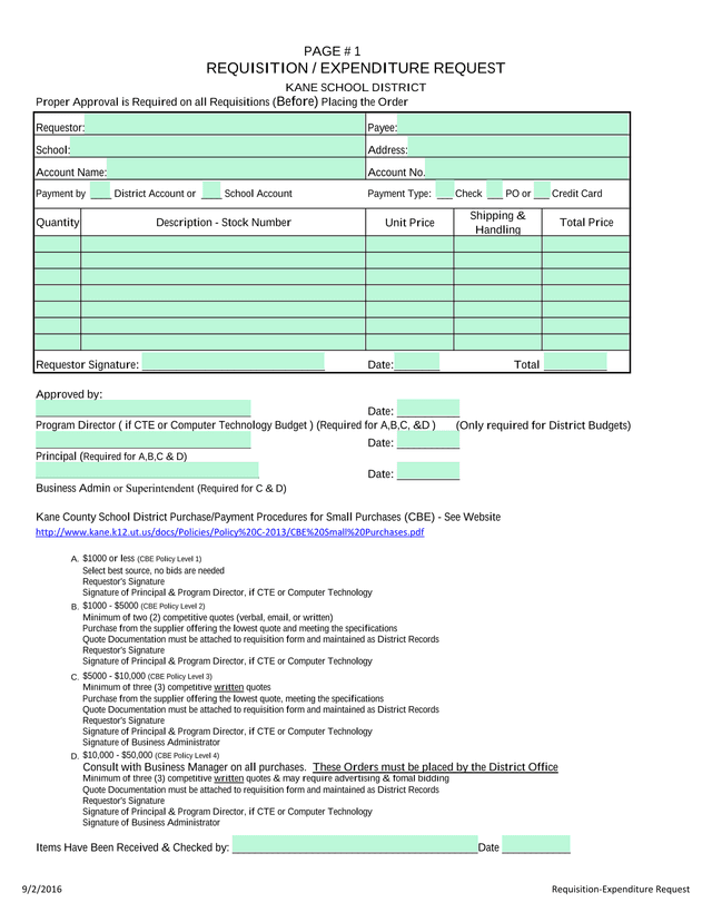 Kane County School District PurchasePayment Procedures For Small Purchases (CBE) screenshot