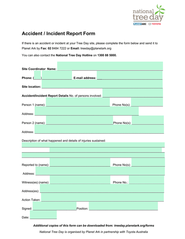 Accident  Incident Report Form screenshot