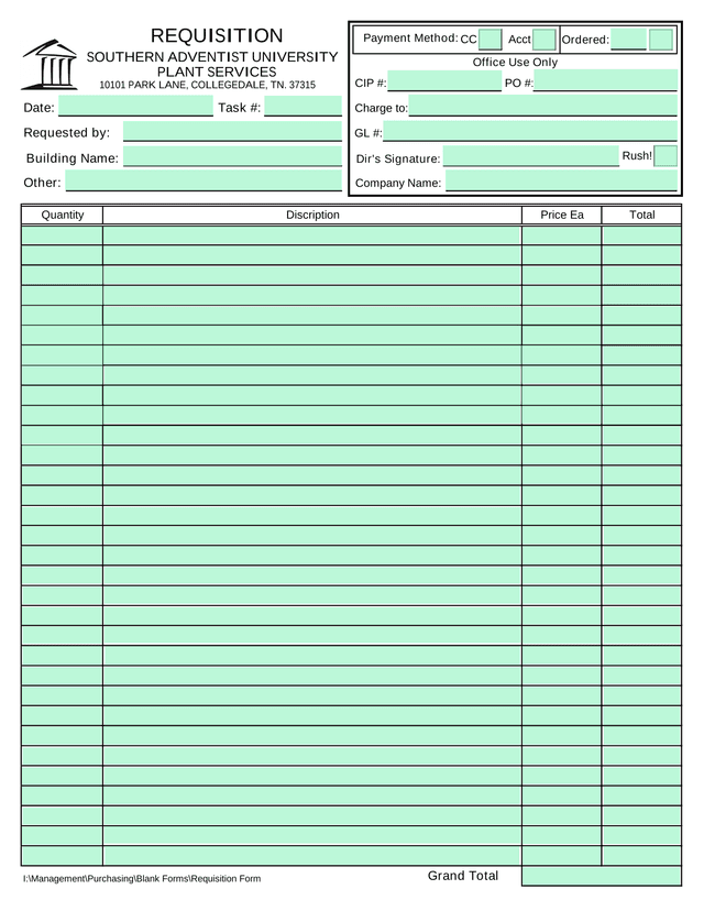 Requisition Form screenshot