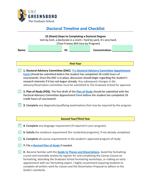 Doctoral Timeline And Checklist screenshot