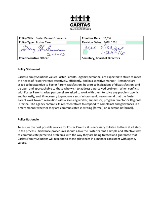Foster Parent Grievance screenshot