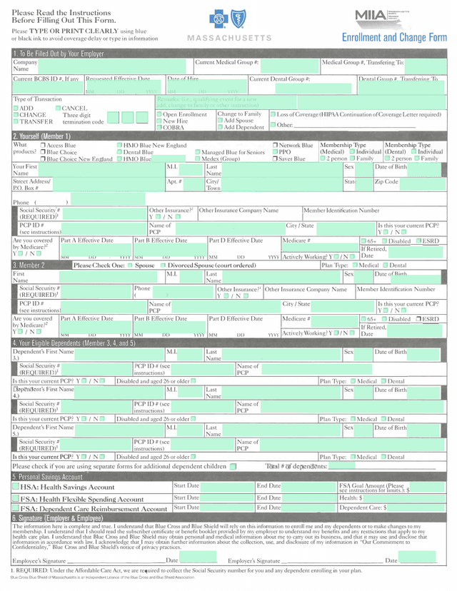 Enrollment And Change Form screenshot
