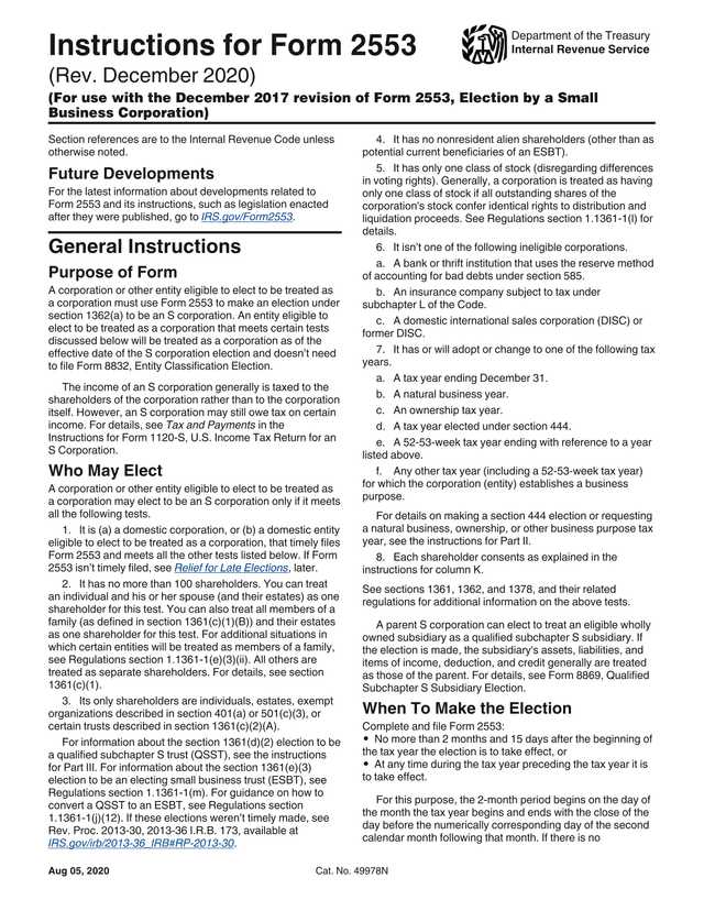 Instructions For Form 2553 screenshot