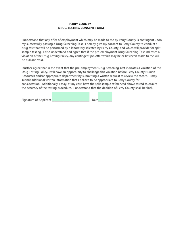 Perry County Drug Testing Consent Form screenshot