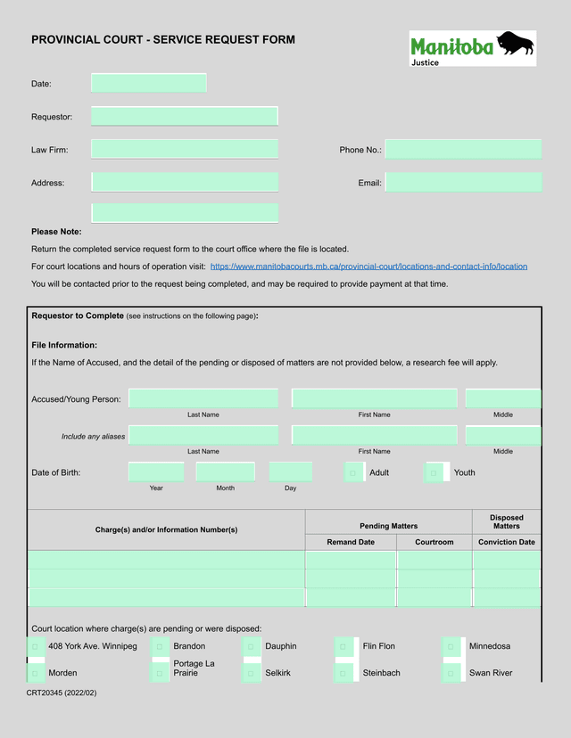 Provincial Court   Service Request Form screenshot