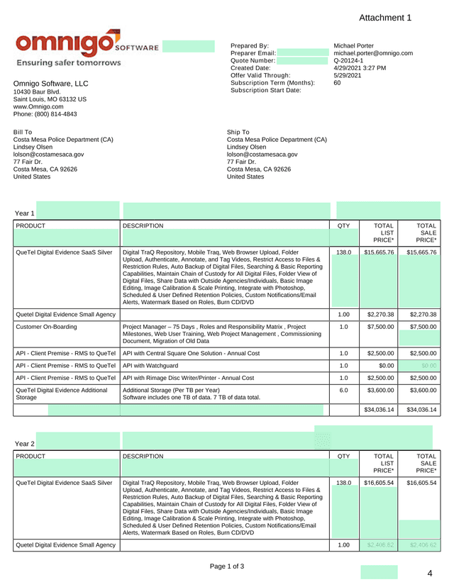 Omnigo Software Quotation screenshot