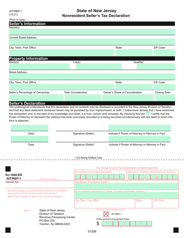 GITREP 1 Nonresident SellerS Tax Declaration screenshot
