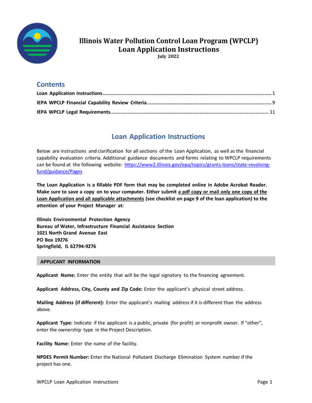 WPCLP Loan Application Instructions screenshot