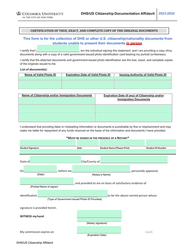 DHSUS Citizenship Affidavit screenshot
