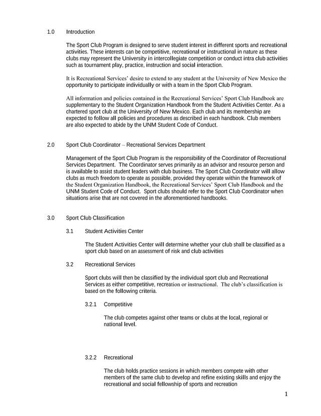 Sport Club Program Handbook screenshot