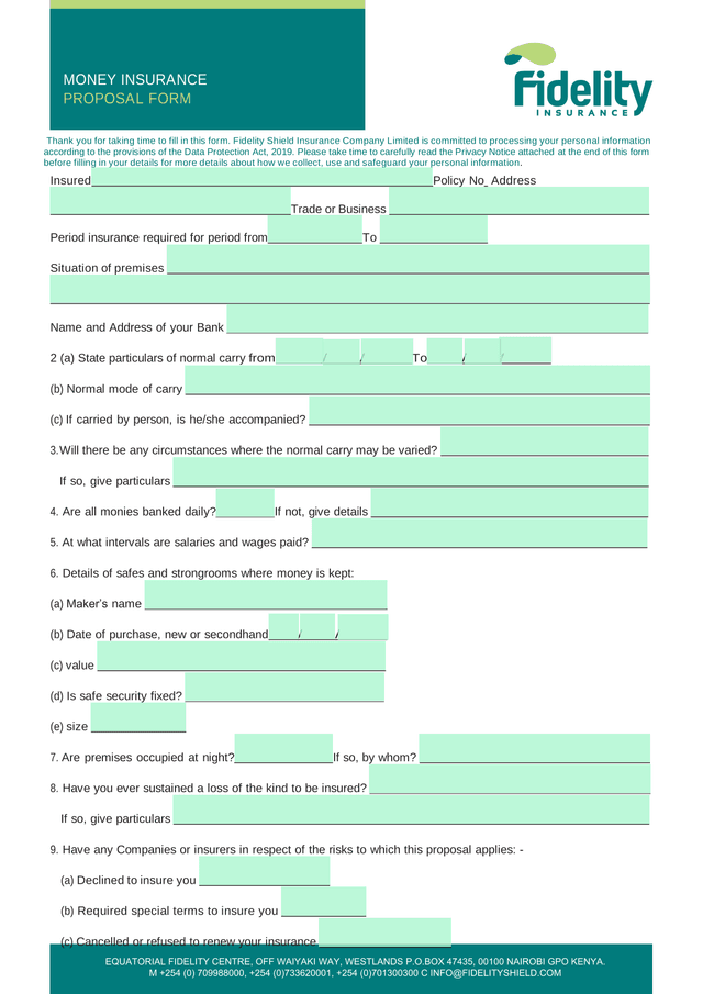 Money Insurance Proposal Form screenshot