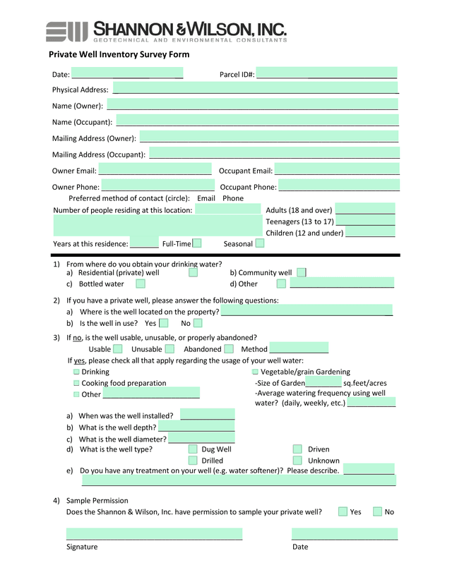 Private Well Inventory Survey Form screenshot