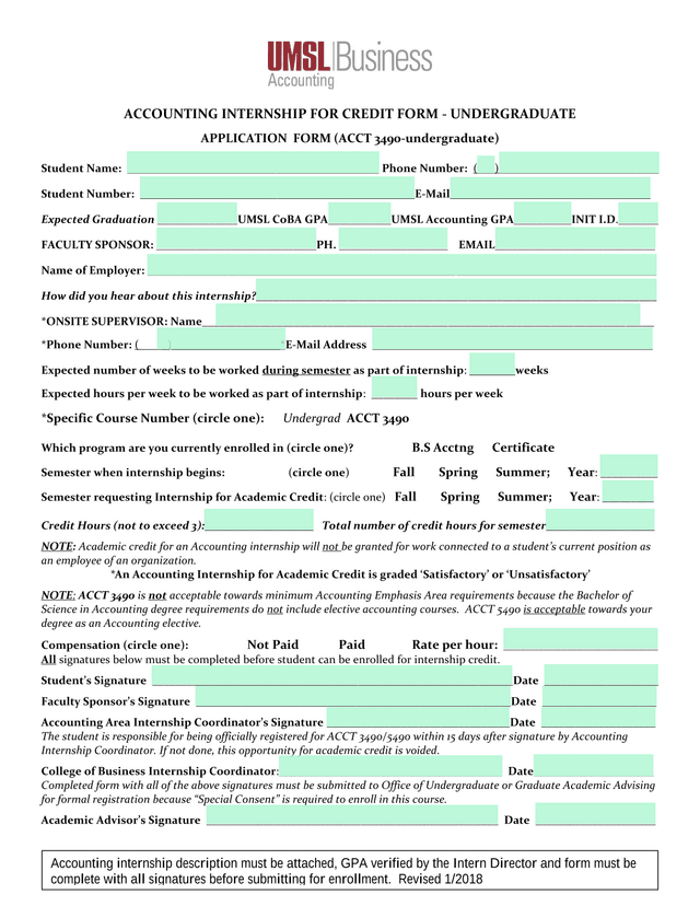 ACCOUNTING INTERNSHIP FOR CREDIT FORM   UNDERGRADUATE screenshot