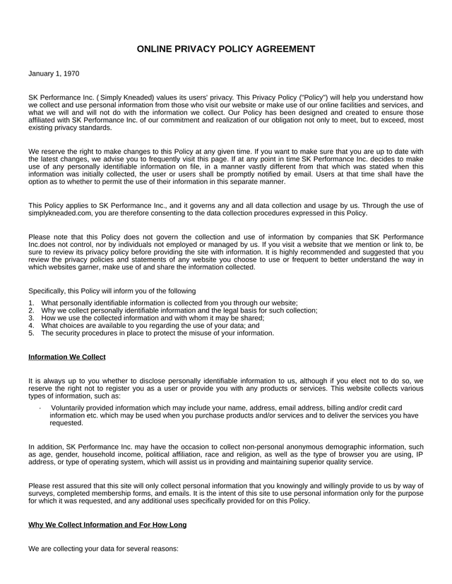 Online Privacy Policy Agreement screenshot