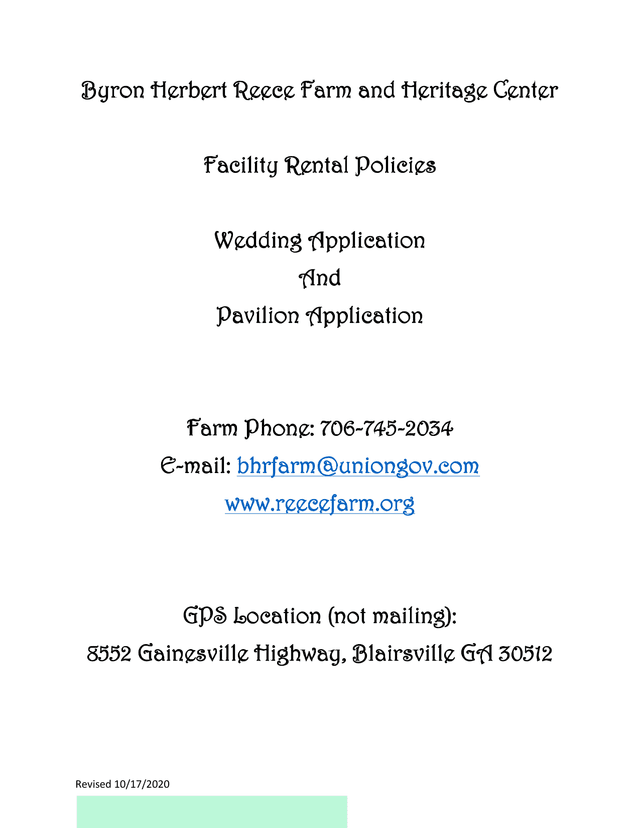 Byron Herbert Reece Farm And Heritage Center Facility Rental Policies screenshot