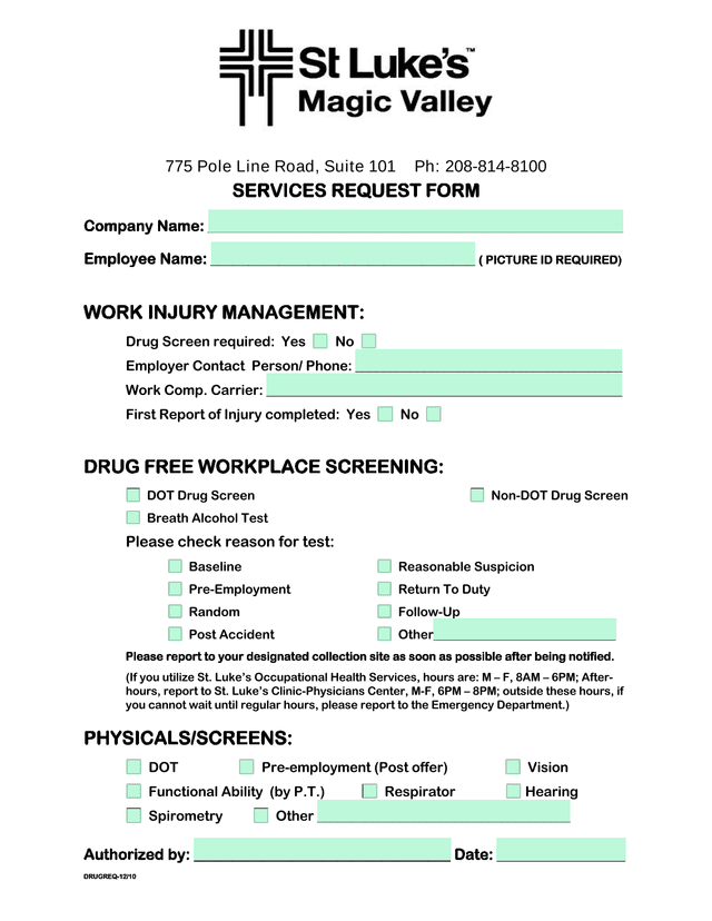SERVICES REQUEST FORM screenshot