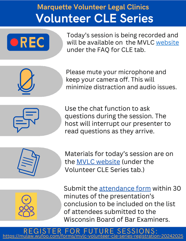 Marquette Volunteer Legal Clinics Volunteer CLE Series Registration screenshot