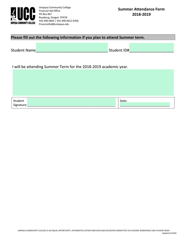 Summer Attendance Form screenshot