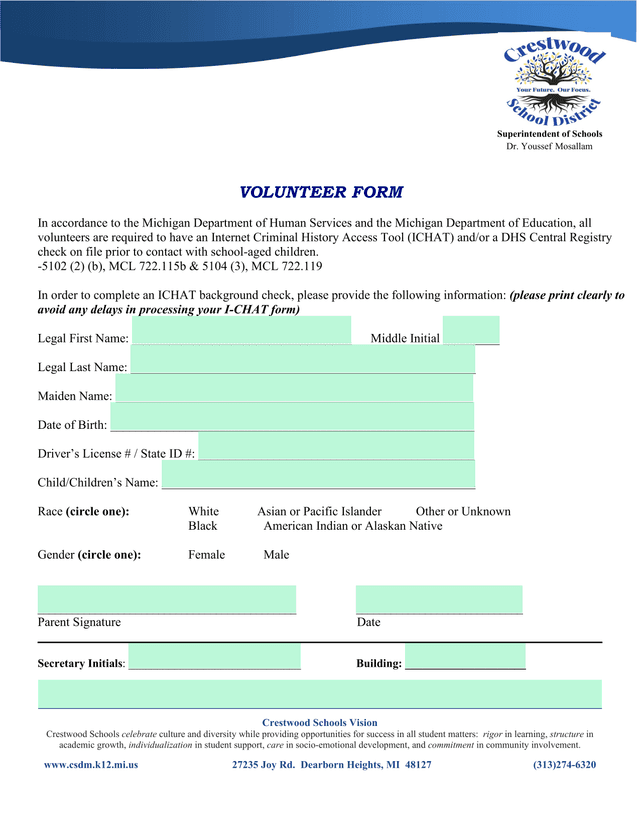 Volunteer Form screenshot